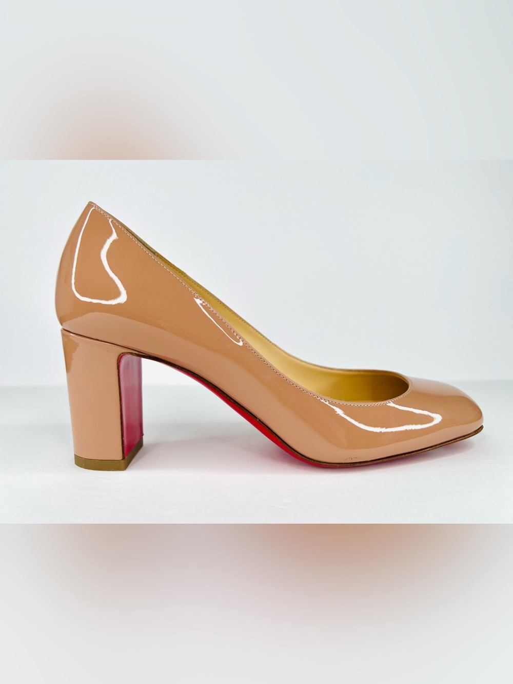 Christian Louboutin Cadrilla 70mm Block Heel Nude Patent Leather Pumps EU 36.5